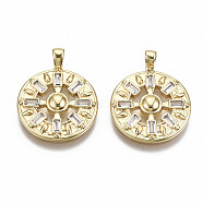 Brass Micro Pave Clear Cubic Zirconia Pendants, Nickel Free, Flat Round, Real 18K Gold Plated, 22x17.5x3mm, Hole: 2x3mm(KK-S356-220G-NF)