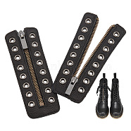 PU Leather Lace-in Boot Zipper Inserts, Tieless Shoe Laces, with Brass Zipper, Alloy Puller, for Boots, Black, 145x51.5x9.5mm, Hole: 5mm(DIY-WH0304-596A)