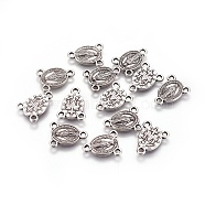 Tibetan Style Alloy Chandelier Component Links, 3 Loop Connectors, Oval with Virgin Mary, Rosary Center Pieces, Antique Silver, 15.3x11.7x1.8mm, Hole: 1.6mm(PALLOY-WH0066-04AS)