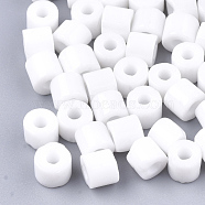 Opaque Glass Bugle Beads, Round Hole, White, 7~7.5x6~6.5mm, Hole: 2.5mm, about 800pcs/bag(SEED-S023-02A)