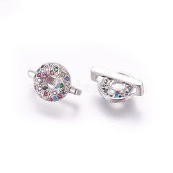 Brass Micro Pave Cubic Zirconia Slide Charms, Donut, Colorful, Platinum, 13x9x5mm, Hole: 2x10.5mm(ZIRC-E161-39P)