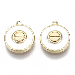 Brass Enamel Charms, Nickel Free, Flat Round with Screw Slotted Pattern, Real 18K Gold Plated, Creamy White, 13x11x3mm, Hole: 1mm(KK-N232-50A-NF)