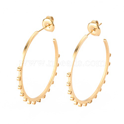 304 Stainless Steel Stud Earring Findings, Ear Wire, with Earring Backs/Ear Nut and Loop, Real 14K Gold Plated, 31x32x1mm, Hole: 1mm, Pin: 0.8mm(STAS-S116-263A-G)