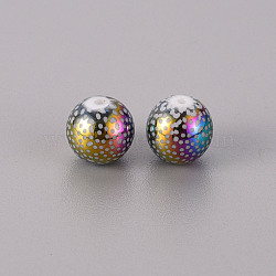 Electroplate Glass Beads, Round with Pattern, Multi-color Plated, 10mm, Hole: 1.2mm(EGLA-Q123-009E)