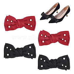 PandaHall Elite 4Pcs 2 Colors Polyester Bowknot Shoe Decorations, with Iron Clip and Plastic Imitation Pearl Beads, Mixed Color, 64x135x20mm, 2pcs/color(FIND-PH0010-26)