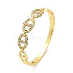 Brass Micro Pave Clear Cubic Zirconia Hollow Oval Hinged Bangles for Woman, Real 18K Gold Plated, 1/8~1/2  inch(0.45~1.15cm), Inner Diameter: 2-1/4 inch(5.75cm)(BJEW-M312-03A-G)