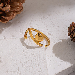 304 Stainless Steel Cuff Open Rings for Women, Ion Plating(IP), Real 18K Gold Plated, Cat Shape, Inner Diameter: 18.2mm(RJEW-Z134-01G-02)