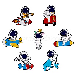 7Pcs 7 Style Spaceman Alloy Enamel Brooches Set, Enamel Pins for Backpack Clothes, Electrophoresis Black, Mixed Color, 23~27.5x17~29.5x1.5~1.7mm, 1pc/style(JEWB-SZ0001-48)