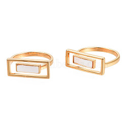 Natural Shell Rectangle Finger Ring, Golden Brass Jewelry for Women, Cadmium Free & Nickel Free & Lead Free, Creamy White, US Size 7 1/4(17.5mm)(RJEW-N039-01)