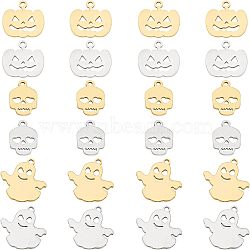 CHGCRAFT 24Pcs 201 Stainless Steel Pendants, Halloween, Ghost, Pumpkin, Skull, Mixed Color, 15x14.5x1mm, Hole: 1.5mm(STAS-CA0001-40)