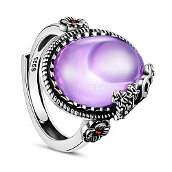 SHEGRACE Adjustable 925 Sterling Silver Finger Ring, with Purple Cubic Zirconia, Flower, Size 9, Purple, 19mm(JR376C)
