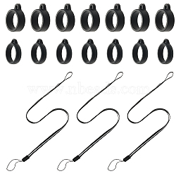 Gorgecraft 16 Strands Rubber Lanyard Straps, with Plastic Findings, with 16Pcs Silicone Pendant, for Electronic Stylus & Lighter Making, Black, 2.2x0.8x0.27cm, Inner Diameter: 1.8cm(DIY-GF0007-93A)