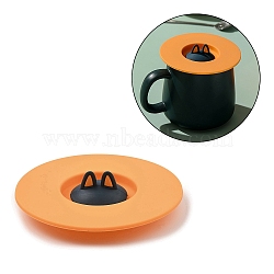 Silicone Cup Lids, Flat Round with Lovely Cat Flexible Cup Covers for Mug, Teapot, Sandy Brown, 100x26mm, Fit for 50mm Caliber Cups(AJEW-P112-A03)