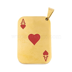 304 Stainless Steel Pendants, with Enamel, Playing Card, Ace of Spades Charm, Golden, 39.5x26.5x2mm, Hole: 8.5x4.5mm(STAS-K283-02G)