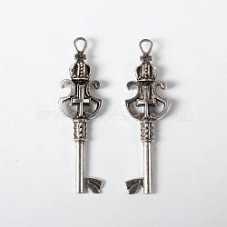 Alloy Pendants, Cadmium Free & Lead Free, Skeleton Key Pendants, Antique Silver, 50x14x6mm, Hole: 3mm(PALLOY-A18872-AS-LF)