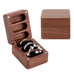 3 Slot Rectangle Wood Jewelry Storage Box, with Magnetic Clasps and Black Velvet Inside, for Earring Studs, Rings, Tan, 4.8x6.2x3.6cm, Inner Diameter: 3.4x1.5cm(CON-WH0092-20)