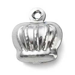 304 Stainless Steel Pendants, Crown Charms, Stainless Steel Color, 11x9.5x5.5mm, Hole: 1mm(STAS-D243-03)