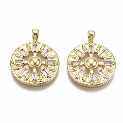 Brass Micro Pave Clear Cubic Zirconia Pendants, Nickel Free, Flat Round, Real 18K Gold Plated, 22x17.5x3mm, Hole: 2x3mm(KK-S356-220G-NF)