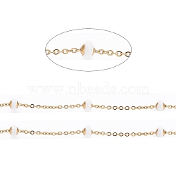 Stainless Steel Satellite Chains, with Enamel Beads and Spool, Soldered, Long-Lasting Plated, Flat Round, Golden, White, 1.5x1.2x0.3mm, about 32.8 Feet(10m)/roll(CHS-I006-03G-J)