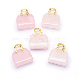 Natural Rose Quartz Brass Pendants, Golden, Bag, 27~29x24~26x9~13mm, Hole: 6mm(KK-E274-01G-08)