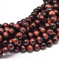 Natural Red Tiger Eye Round Bead Strands, Dyed & Heated, 8mm, Hole: 1mm, about 49pcs/strand, 15 inch(G-G735-11-8mm)