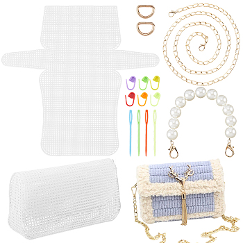 DIY Plastic Knitting Crochet Bag Making Kits, 1Pc Plastic Imitation Pearl Round Beaded Bag Extender Chains and 1Pc Alloy Twisted Chain Purse Chains, Mixed Color