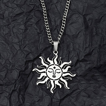 Non-Tarnish 201 Stainless Steel Pendant Necklaces for Man, Sun, 23.66 inch(60.1cm), Sun: 35x33.5x1.3mm