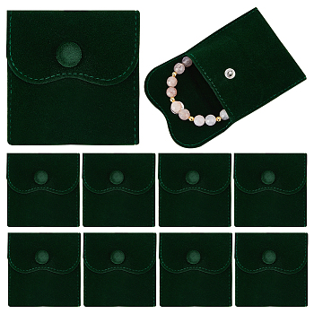 10Pcs Velvet Jewelry Pouches, Jewelry Gift Bags with Snap Button, for Ring Necklace Earring Bracelet Storage, Square, Dark Green, 7x7cm