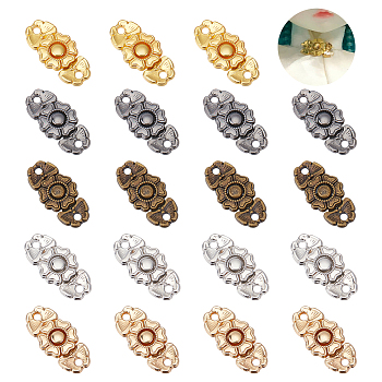 80 Sets 5 Colors Flower Alloy Snap Lock Clasps, Closure Sewing Fasteners for Garment Accessories, Mixed Color, 15x7x2mm, Hole: 1.2mm, 16 sets/color