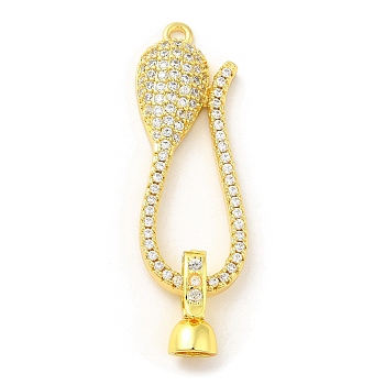 Rack Plating Brass Micro Pave Clear Cubic Zirconia Fold Over Clover Clasps, Long-Lasting Plated, Snake, Real 18K Gold Plated, Pendant: 35x12.5x4mm, Hole: 1.5mm, Clasp: 12x5.5x5.5mm, Inner Diameter: 4mm