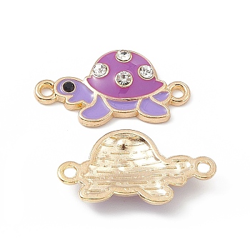Alloy Connector Charms, with Crystal Rhinestone and Enamel, Tortoise Links, Light Gold, Medium Orchid, 12x23x3mm, Hole: 1.5mm