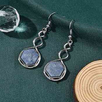 Hexagon Natural Blue Aventurine Dangle Earrings, with Rack Plating Brass, Long-Lasting Plated, Lead Free & Cadmium Free, 54x17mm