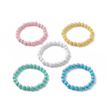 Acrylic Round with Cross Beaded Stretch Bracelet for Kids, Mixed Color, Inner Diameter: 2 inch(5cm)