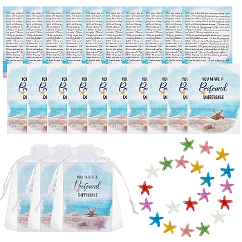 DIY Starfish Smiling Wisdom Thank You Gift Kit, Inicluding Starfish Resin with Glitter Powder Cabochons, Paper Card, Organza Gift Bags, Mixed Color