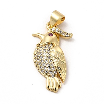 Rack Plating Brass Micro Pave Cubic Zirconia Pendants, Cadmium Free & Lead Free, Real 18K Gold Plated, Bird Charm, Clear, 25x13x3.5mm, Hole: 5x3.5mm