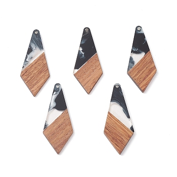 Resin & Walnut Wood Pendants, Two Tone Geometric Charms, Kite, 53x21.5x2.5mm, Hole: 2mm