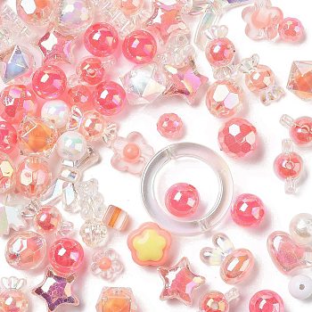 Acrylic Beads, Mixed Shapes, Light Coral, 7~36.5x7~36.5x5.5~36.5mm, Hole: 1.8~4.5mm, about 299Pcs/500G