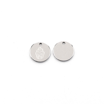 304 Stainless Steel Pendants, Flat Round with Ice-cream Pattern, Stainless Steel Color, 11.5x1mm, Hole: 1.4mm