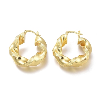 Brass Hoop Earrings, Long-Lasting Plated, Textured, Twist Ring, Real 18K Gold Plated, 36x31.2x7.5mm, Pin: 1.5mm