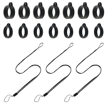 Gorgecraft 16 Strands Rubber Lanyard Straps, with Plastic Findings, with 16Pcs Silicone Pendant, for Electronic Stylus & Lighter Making, Black, 2.2x0.8x0.27cm, Inner Diameter: 1.8cm