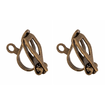 Brass Clip-on Earring Findings, for non-pierced ears, Antique Bronze Color, Nickel Free, about 6mm wide, 13mm long, 7mm thick, hole: 1mm