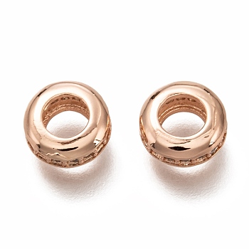 Brass Micro Pave Clear Cubic Zirconia Charms, Cadmium Free & Lead Free, Long-Lasting Plated, Donut, Rose Gold, 8x3.5mm