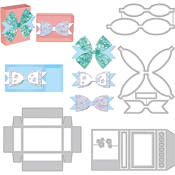 4Pcs 4 Styles Carbon Steel Cutting Dies Stencils, for DIY Scrapbooking, Photo Album, Decorative Embossing Paper Card, Stainless Steel Color, Matchbox with Bowknot, Mixed Patterns, 55~117x98~143x0.8mm, 1pc/style