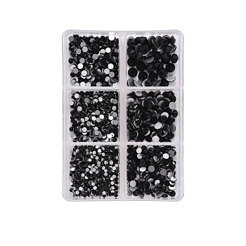 Glass Flat Back Rhinestone, Faceted, Nail Art Decoration Accessories, Half Round, Jet, 2~4.9mm, about 1015pcs/box