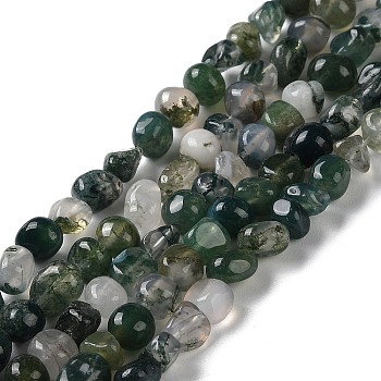 Natural Moss Agate Beads Strands, Nuggets, Tumbled Stone, 4~7x4~6.5x4~6.5mm, Hole: 0.7mm, 15.47''(39.3cm)