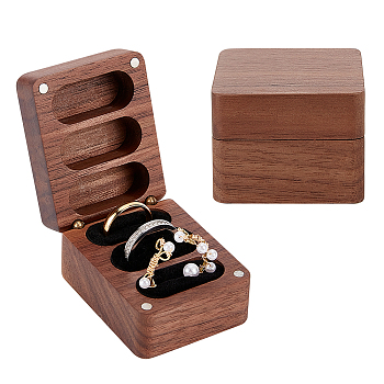 3 Slot Rectangle Wood Jewelry Storage Box, with Magnetic Clasps and Black Velvet Inside, for Earring Studs, Rings, Tan, 4.8x6.2x3.6cm, Inner Diameter: 3.4x1.5cm
