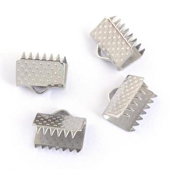 304 Stainless Steel Ribbon Crimp Ends, Stainless Steel Color, 8.5x10.5mm, Hole: 2.5mm