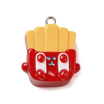 Opaque Resin Imitation Food Pendants, with Platinum Plated Iron Loops, French Fries, 26x21x13.5mm, Hole: 2mm