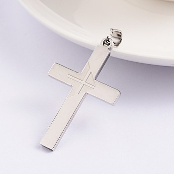 Cross 304 Stainless Steel Pendants, Stainless Steel Color, 41.5x25x2mm, Hole: 4.5x6.5mm