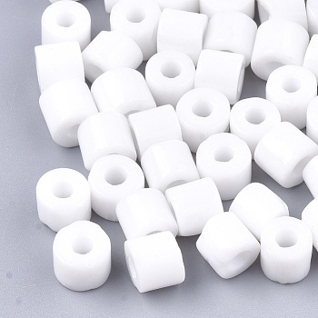 Opaque Glass Bugle Beads, Round Hole, White, 7~7.5x6~6.5mm, Hole: 2.5mm, about 800pcs/bag